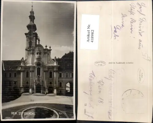 418982,Foto Ak Rein Stiftskirche Kirche Frontansicht m. Brunnen