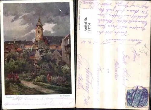 183764,Hartberg Ortsansicht Kirche Künstler AK sign. M. Weith