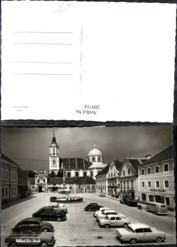 209718,Pöllau Hauptplatz Platz Gasthof Heschl Kirche VW-Käfer