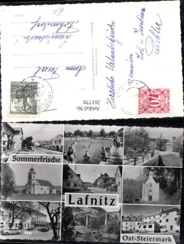 261770,Lafnitz Freibad Kirche Brücke Kapelle Pension Haspel Espresso A. Egger Tankstelle BP Mehrbildkarte