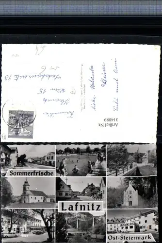 314889,Lafnitz Straßenansicht BP-Tankstelle Freibad Kirche Pension Brücke Mehrbildkarte