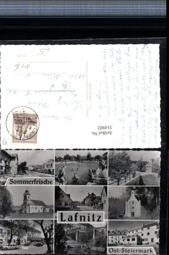 314902,Lafnitz Straßenansicht BP-Tankstelle Freibad Kirche Pension Brücke Mehrbildkarte