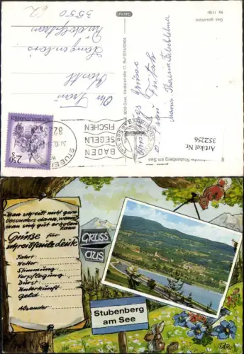 352256,Künstler AK Gruß aus Stubenberg am See Totale Passepartout Igel Bergkulisse