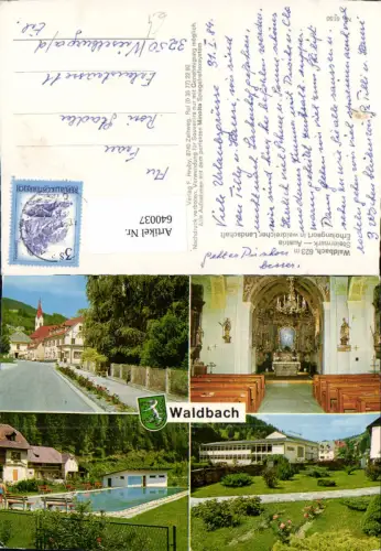 640037,Mehrbild Ak Waldbach Kirche Innen Freibad