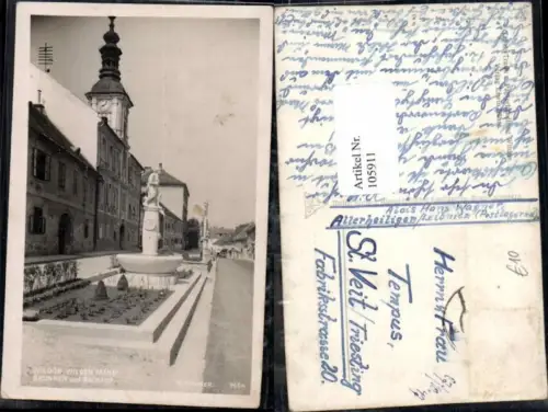 105911,Wildon Strassenansicht Brunnen Rathaus 1930