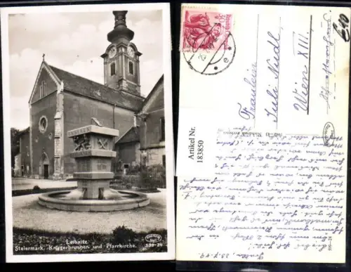183850,Leibnitz Kriegerbrunnen Brunnen u. Pfarrkirche Kirche