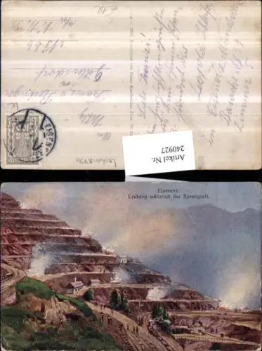 240927,Künstler AK Franz Knollmüller Eisenerz Erzberg während d. Sprengzeit