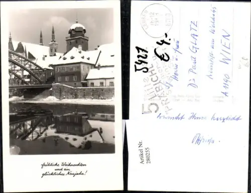 280255,Leoben Motiv Brücke Kirche Stadtturm Winterbild