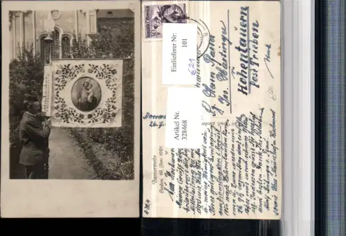 328468,Foto AK Leoben Bannerweihe 1921 Kirchenfahne