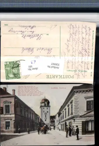 328507,Leoben Stadtturm Straßenansicht Gasthof zum Mohren
