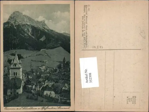 352398,Eisenerz Teilansicht m. Schichtturm u. Pfaffenstein Bergkulisse