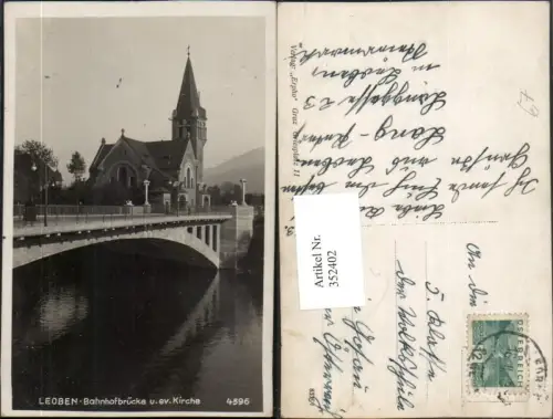 352402,Leoben Bahnhofbrücke Brücke m. Evangelischer Kirche