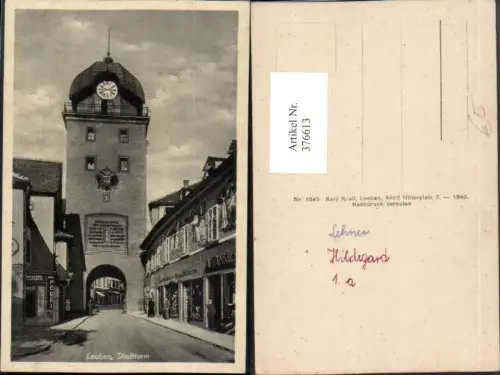 376613,Leoben Stadtturm Turm Tor Straßenansicht