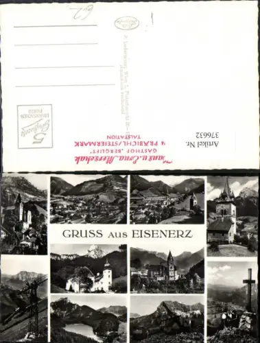 376632,Gruß aus Eisenerz Totale Kirche Schichtturm Erzberg Mehrbildkarte