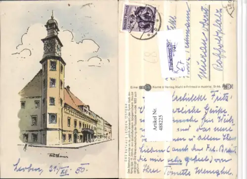 488225,Künstler AK Leoben Rathaus Turm