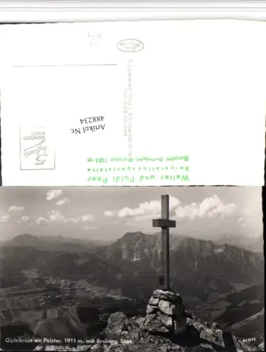 488234,Gipfelkreuz am Polster b. Eisenerz m. Erzberg Bergkulisse