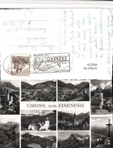 488239,Gruß aus Eisenerz Totale Sessellift Kirche Mehrbildkarte