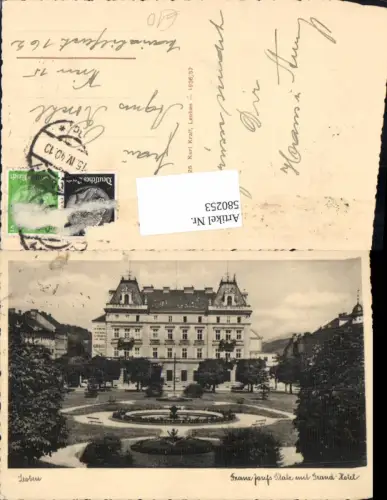 580253,Foto Ak Leoben Franz Josef Platz m. Grand Hotel Brunnen