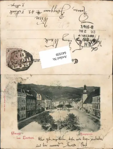 641939,seltene AK Gruß aus Leoben Hauptplatz 1898