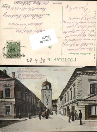 694236 Leoben Hauptplatz Stadtturm Straßenansicht