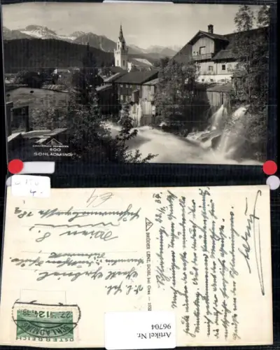 96704,Schladming Orstansicht mit Fluss Kirchenturm