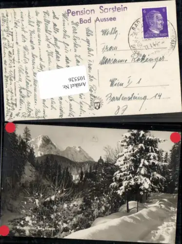 105526,FotoAK Wintermotiv bei Aussee 1944 Stempel Pension Sarstein