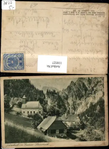 118527,Johnsbach i. Gesäuse Ansicht m. Kirche Bergsteigerfriedhof 1921