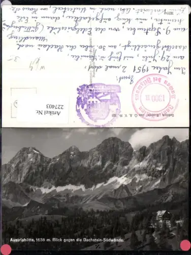 227403,Austriahütte Berghütte m. Blick geg. d. Dachstein-Südwände b. Ramsau Schladming