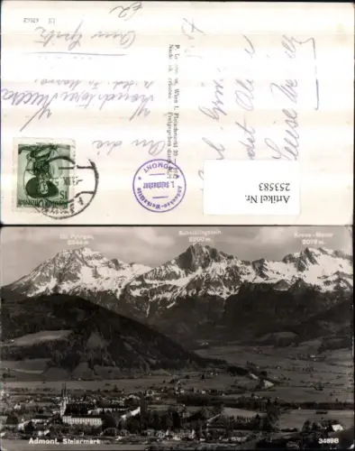 253583,Admont Totale Stift m. Pyhrgas Scheiblingstein u. Kreuz-Mauer Bergkulisse
