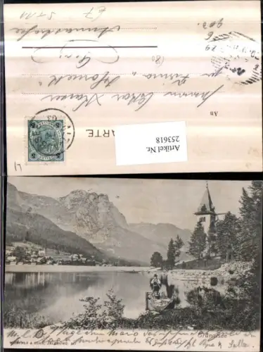 253618,Grundlsee Teilansicht See Schloss Turm Ruderboot Partie