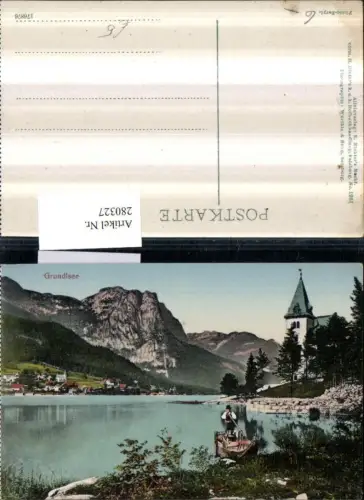 280327,Grundlsee Totale See Kirche Zille Boot Bergkulisse