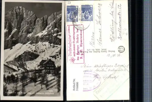 316000,Austriahütte Berghütte b. Ramsau m. Dachstein Südwände Bergkulisse Winterbild