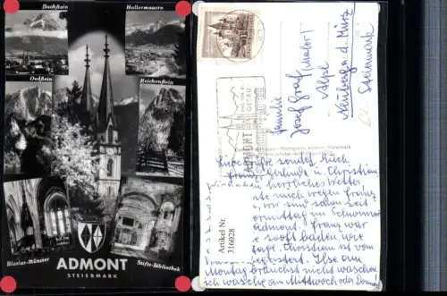 316028,Admont Totale Stiftskirche Bibliothek Bergkulisse Mehrbildkarte