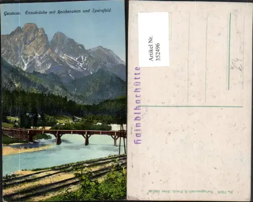 352496,Gesäuse Ennsbrücke Brücke m. Reichenstein u. Sparafeld b. Johnsbach Bergkulisse