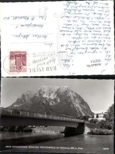 352711,Ennsbrücke Brücke Schloss Trautenfels m. Grimming Bergkulisse