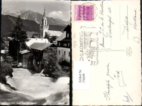 376699,Schladming Motiv am Talbach Bach Kirche Bergkulisse