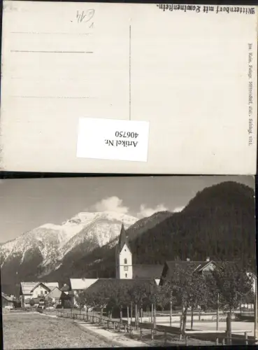 406750,Foto AK Mitterndorf Kirche m. Lawinenstein Bergkulisse pub Josef Kain
