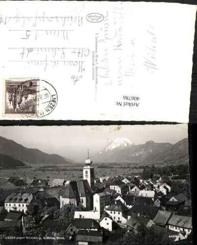 406786,Liezen Teilansicht Kirche geg. Grimming Bergkulisse