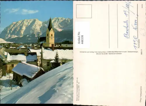 448338,Bad Mitterndorf Teilansicht Kirche m. Grimming Bergkulisse Winterbild