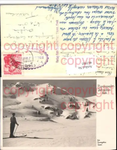 463905,Planneralm b. Donnersbach m. Jochspitze Skifahrer
