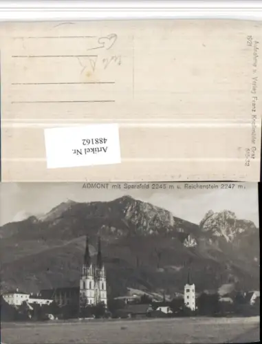 488162,Foto AK Admont Teilansicht Kirche m. Sparafeld Bergkulisse