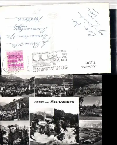 512505,Schladming Totale Sessellift Kirche Fluss Mehrbildkarte