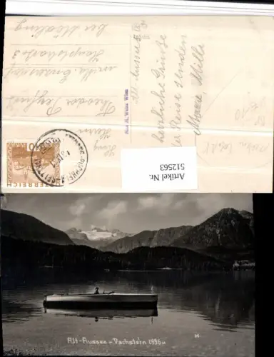 512563,Seltene Foto AK Altaussee Boot m. Dachstein Bahnpost Zug 265 pub M. Mayer