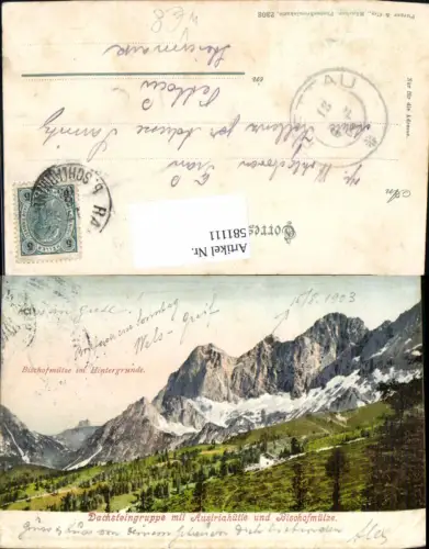 581111,Dachsteingruppe m. Austriahütte Bischofsmütze i. Hintergrund Ramsau a. Dachstein pub Purger Co 2308