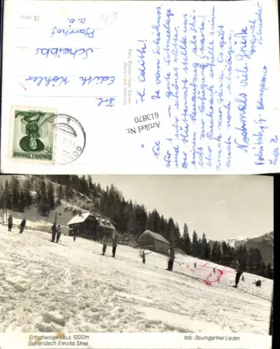 613870,Foto-AK Donnersbach Ennstal Ertlschweigerhaus Ski Skifahrer pub Baumgartner
