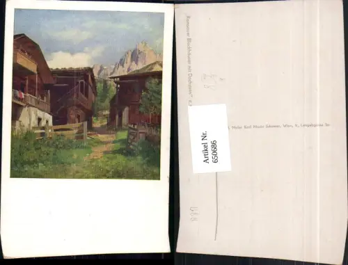 650686,Künstler Ak K. M. Schuster Ramsauer Blockhäuser Ramsau a. Dachstein