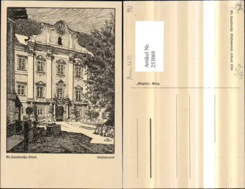 253068,Künstler AK Zeichnung St. Lambrecht Stift Stiftsportal pub Styria