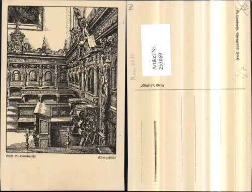 253069,Künstler AK Zeichnung Stift St. Lambrecht Innenansicht Chorgestühl pub Styria