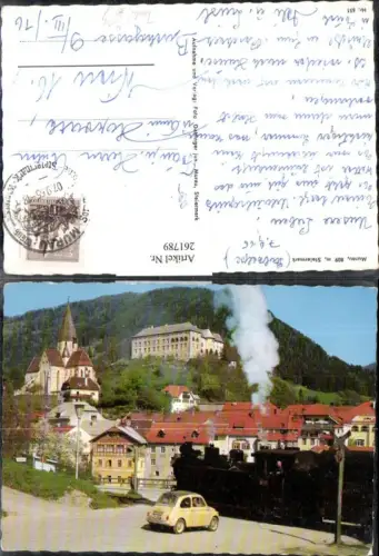 261789,Murau Teilansicht Kirche Schloss Trabi Trabant Lokomotive