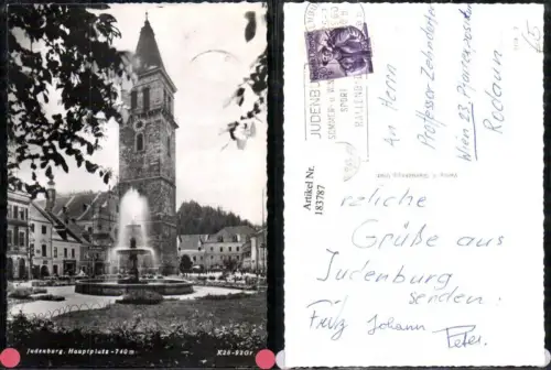 183787,Judenburg Hauptplatz Kirche Turm Brunnen
